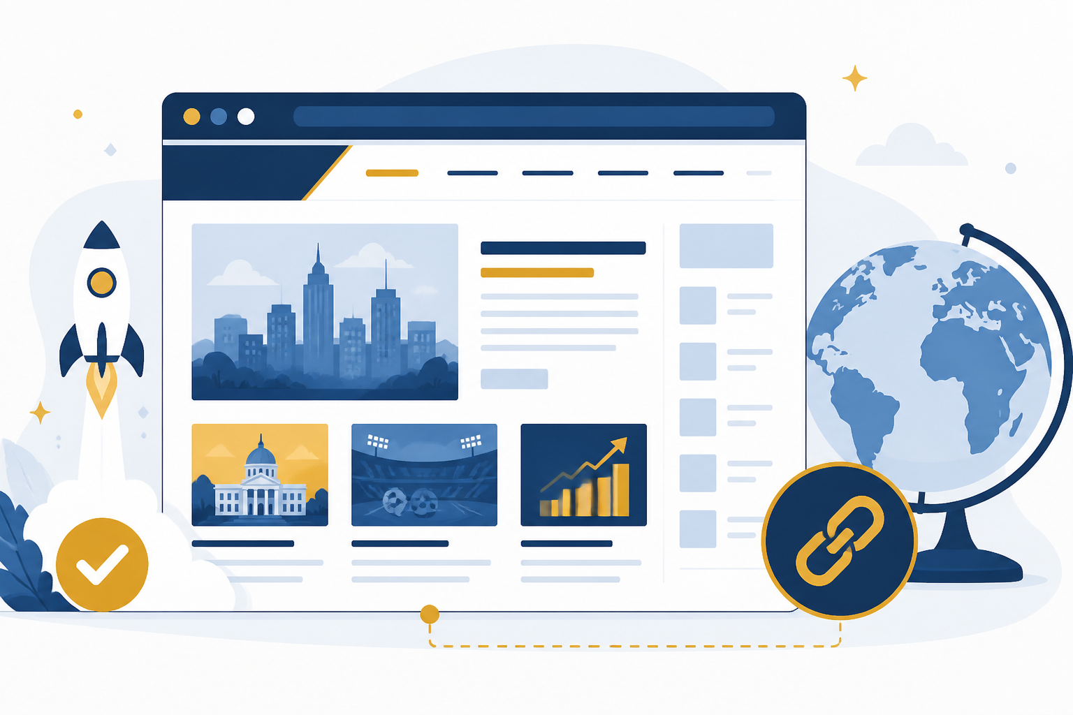 Ilustração: portal de notícias no ar com domínio próprio