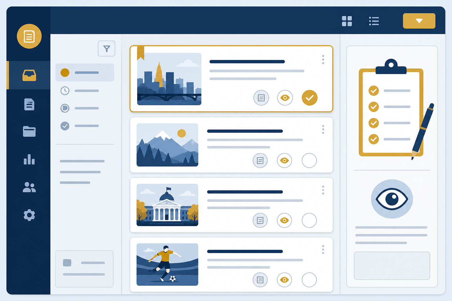 Ilustração: fila de revisão de matérias do portal